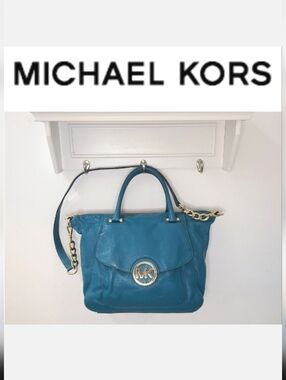 Michael Kors Large Fulton TZ Pebbled Leather Satchel in Deep Turqouise
